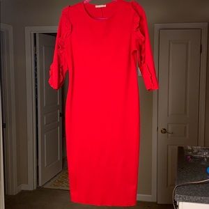 Zara Ruffle Sleeve Red Pencil Dress